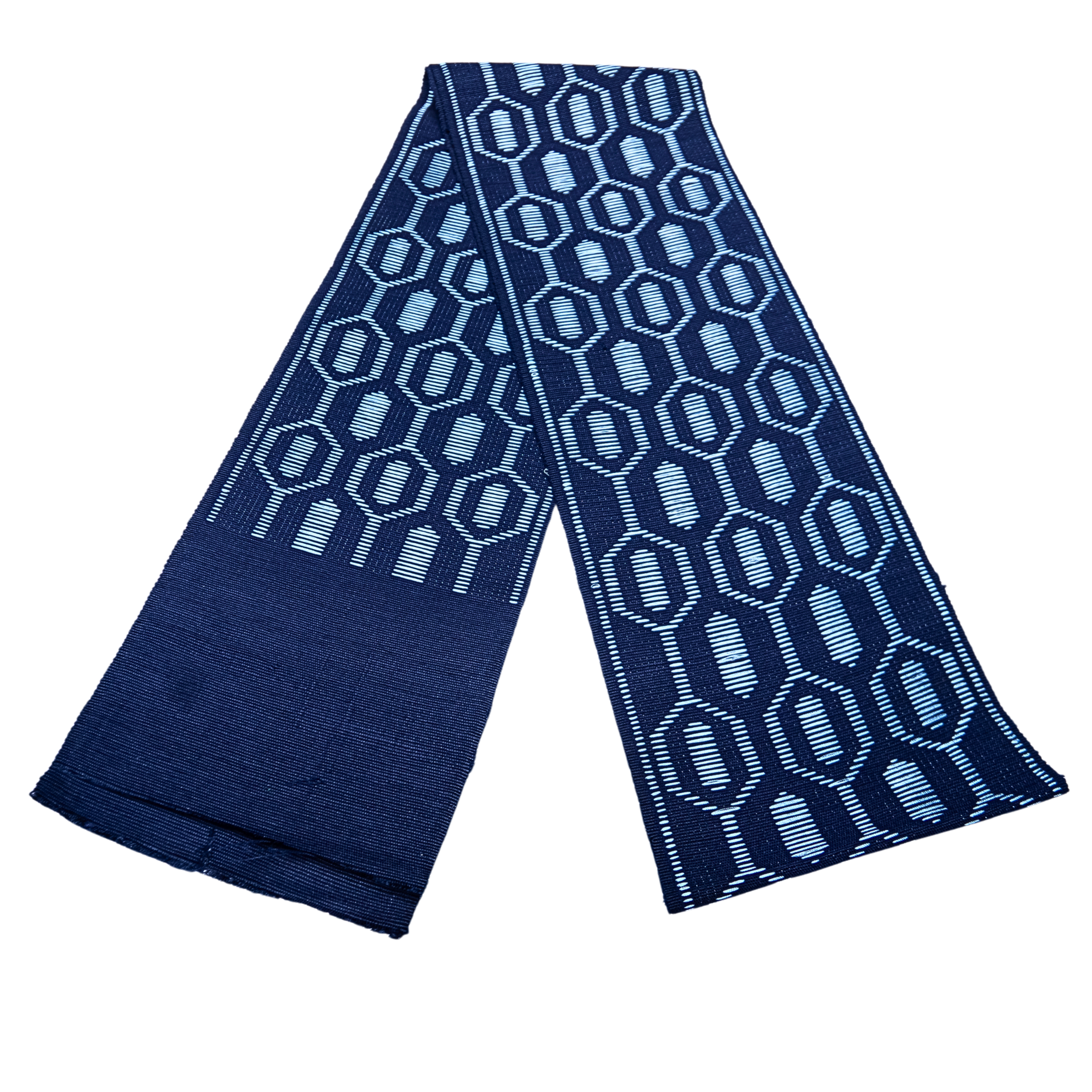 African Durable Damask Handmade Aso-Oke Ofi: Long-Lasting, Fade-Resistant Fabric - Oju Elegance - 84" x 7" Loom Strips, Cotton-Silk, Blue