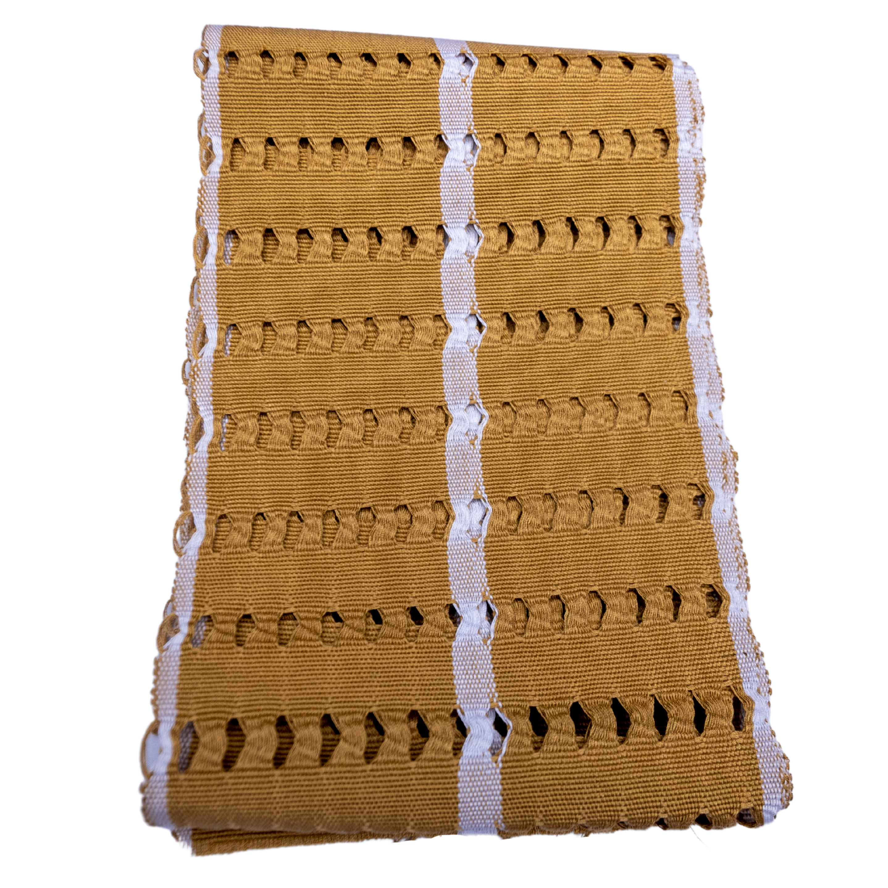 Traditional Yoruba Aso-Oke Ofi Handwoven Quality Fabric: African Handmade, Authentic & Original, Durable, Long-Lasting, Fade-Resistant - 2 Yds - Beige/White