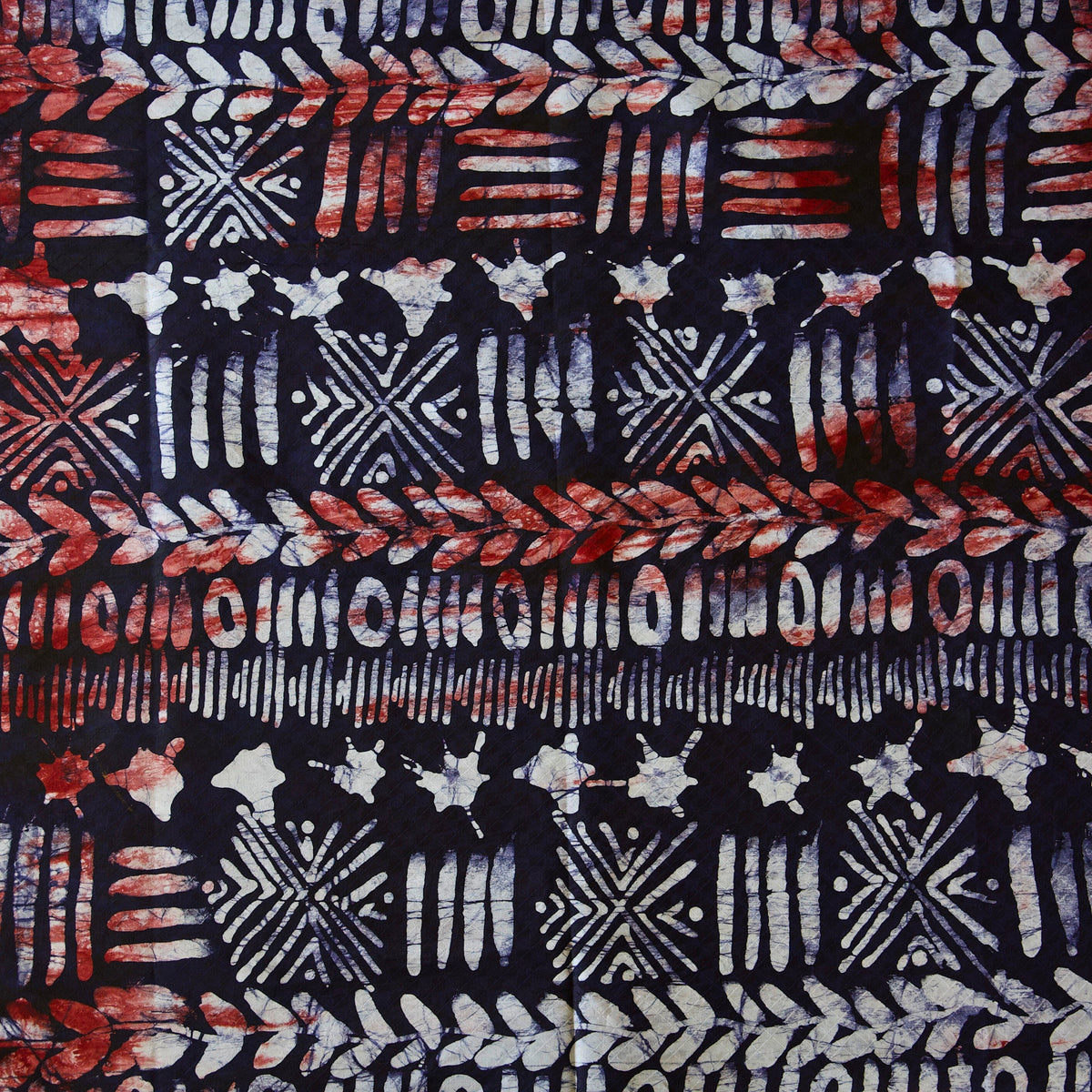 Handmade African Fabrics: Batik, Bazin Riche and Guinea Brocade in Bold Red, Black & White Designs