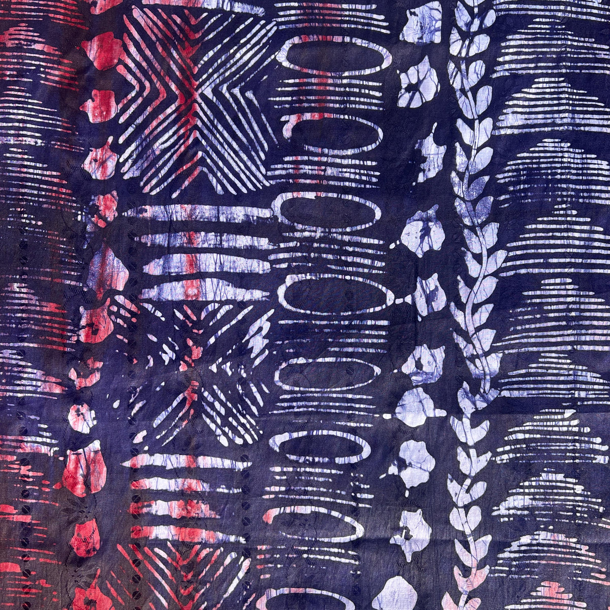 Handmade Batik Adire Fabric, Guinea Brocade, Red Black White, 5 Yards