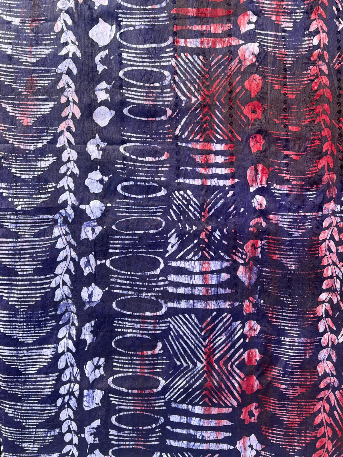 Handmade Batik Adire Fabric, Guinea Brocade, Red Black White, 5 Yards
