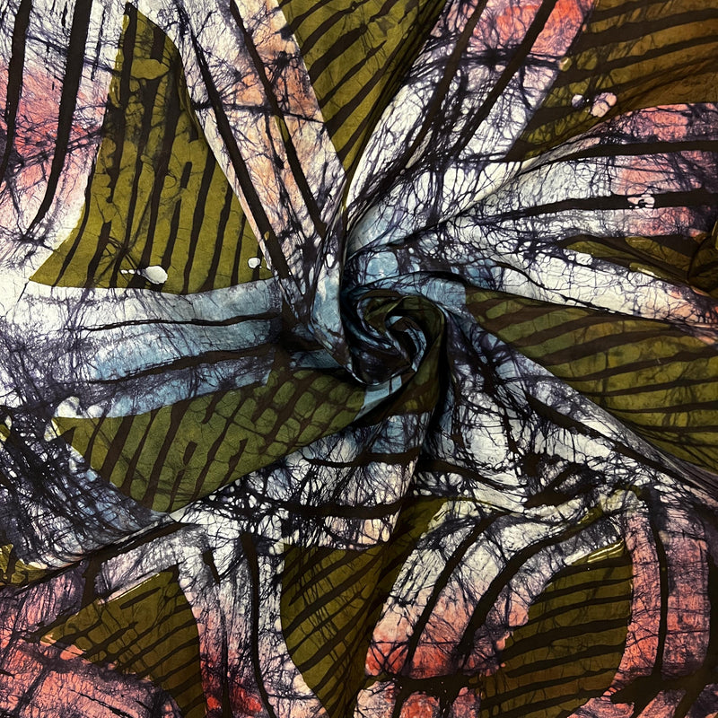 African Adire Silk Fabric for Fashion, Quilts & Decor 5 Yard