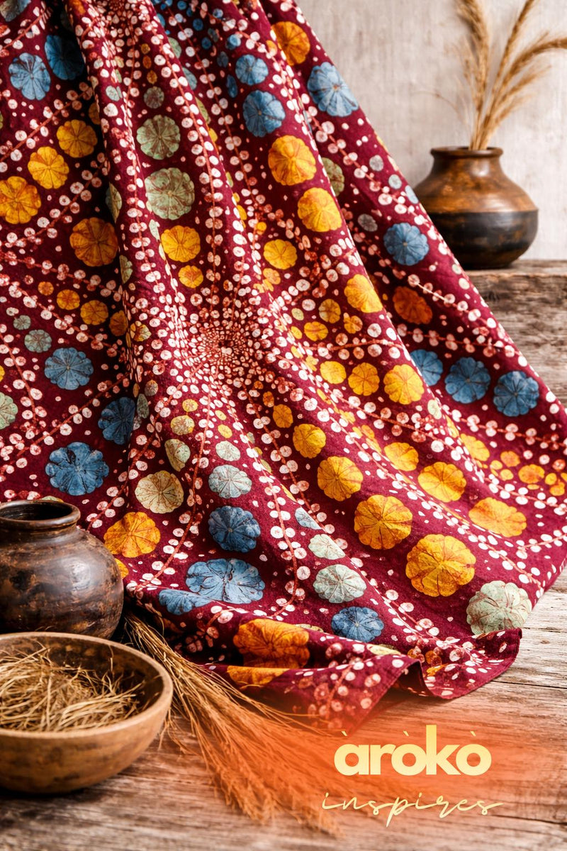 Luxury Adire Silk Fabric by Yard – Hand Dyed African Batik Sewing Textile 5 Yard