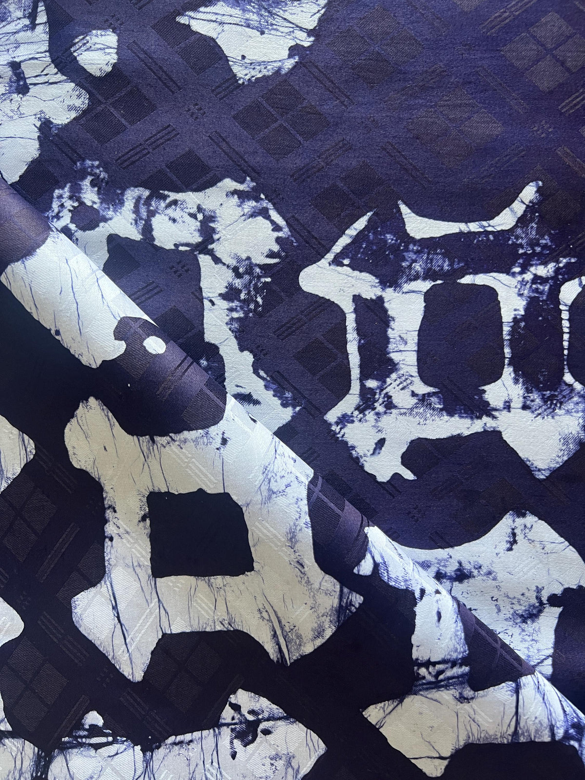 African Indigo Batik Adire Fabric | 5 Yards Bazin Riche Guinea Brocade Cotton