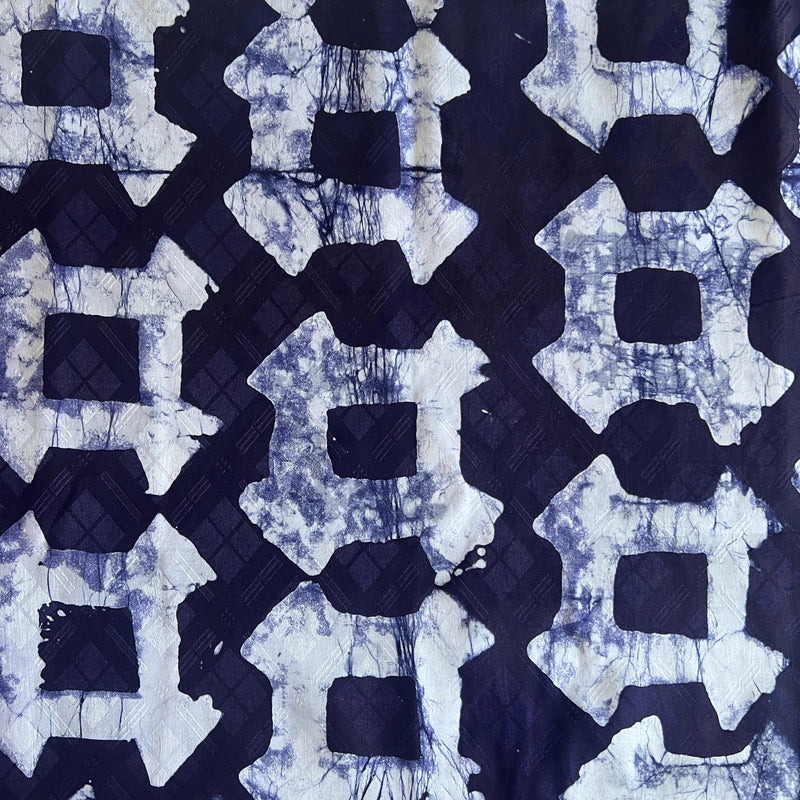 African Indigo Batik Adire Fabric | 5 Yards Bazin Riche Guinea Brocade Cotton