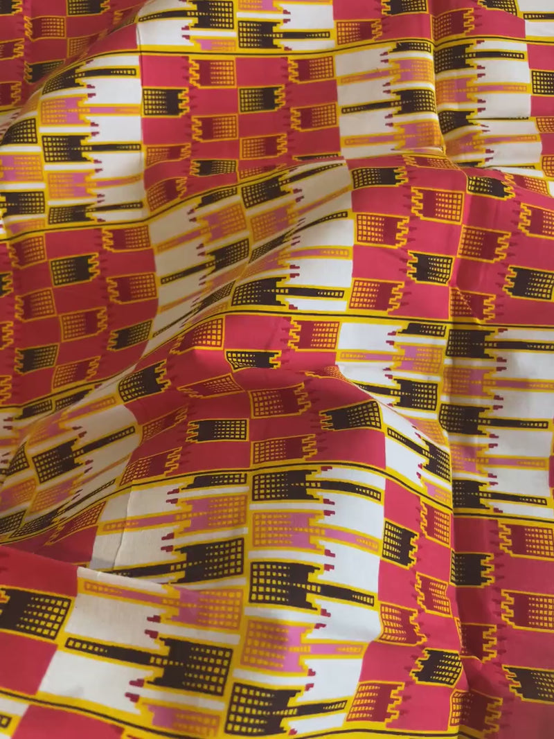 Ankara Wax Print Cotton Fabric, Bold Geometric Pattern, 6 Yards Sewing Material