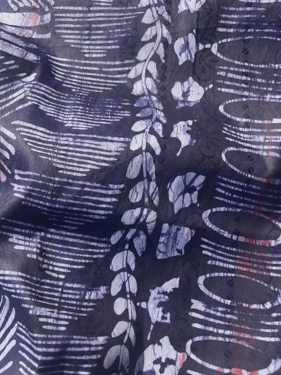 Handmade Batik Adire Fabric, Guinea Brocade, Red Black White, 5 Yards