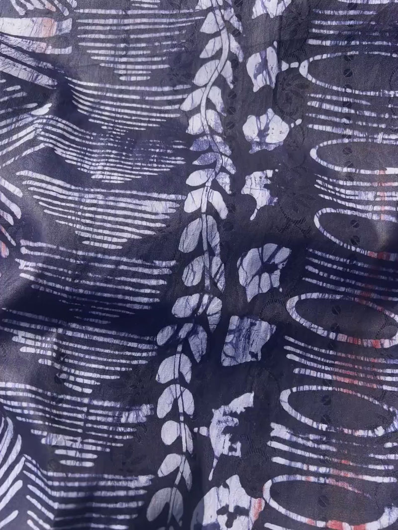 Handmade Batik Adire Fabric, Guinea Brocade, Red Black White, 5 Yards