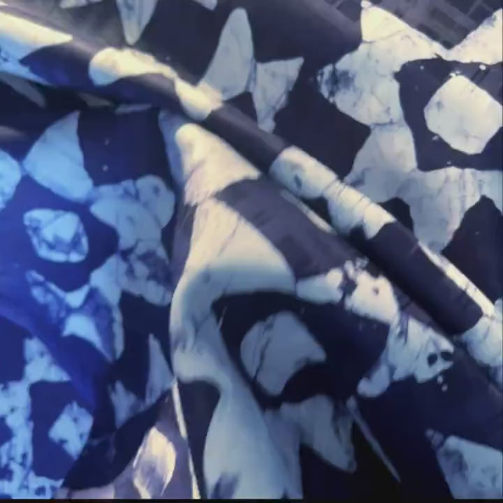 African Indigo Batik Adire Fabric | 5 Yards Bazin Riche Guinea Brocade Cotton