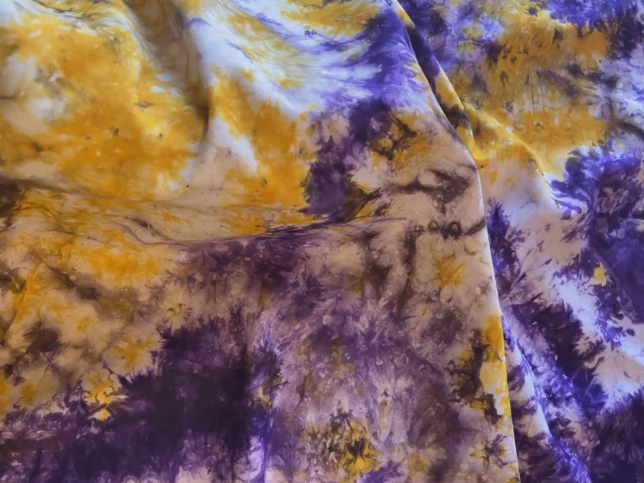 Handmade African Adire Fabric: Purple & Gold Tie Dye Crepe, 5 Yards